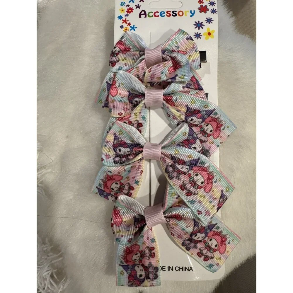 Hello Kitty Fashion Colorful Pink Hair Bow Cute Pink Hair Clip for Girls 4 PC